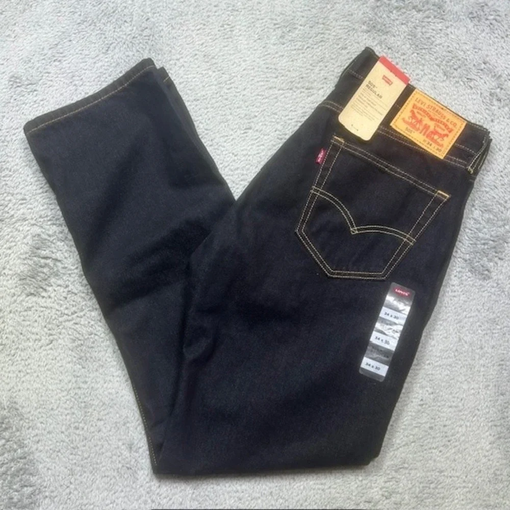 Levi's 505 Jeans Men's 34X30 Blue Dark Wash Denim Regular Eco Ease IRREGULAR NEW